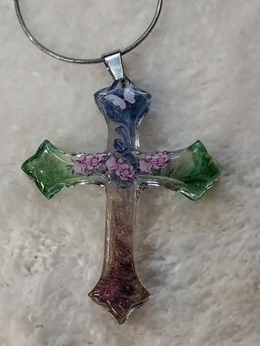 Handmade Multicolor Resin Cross Pendant Necklace